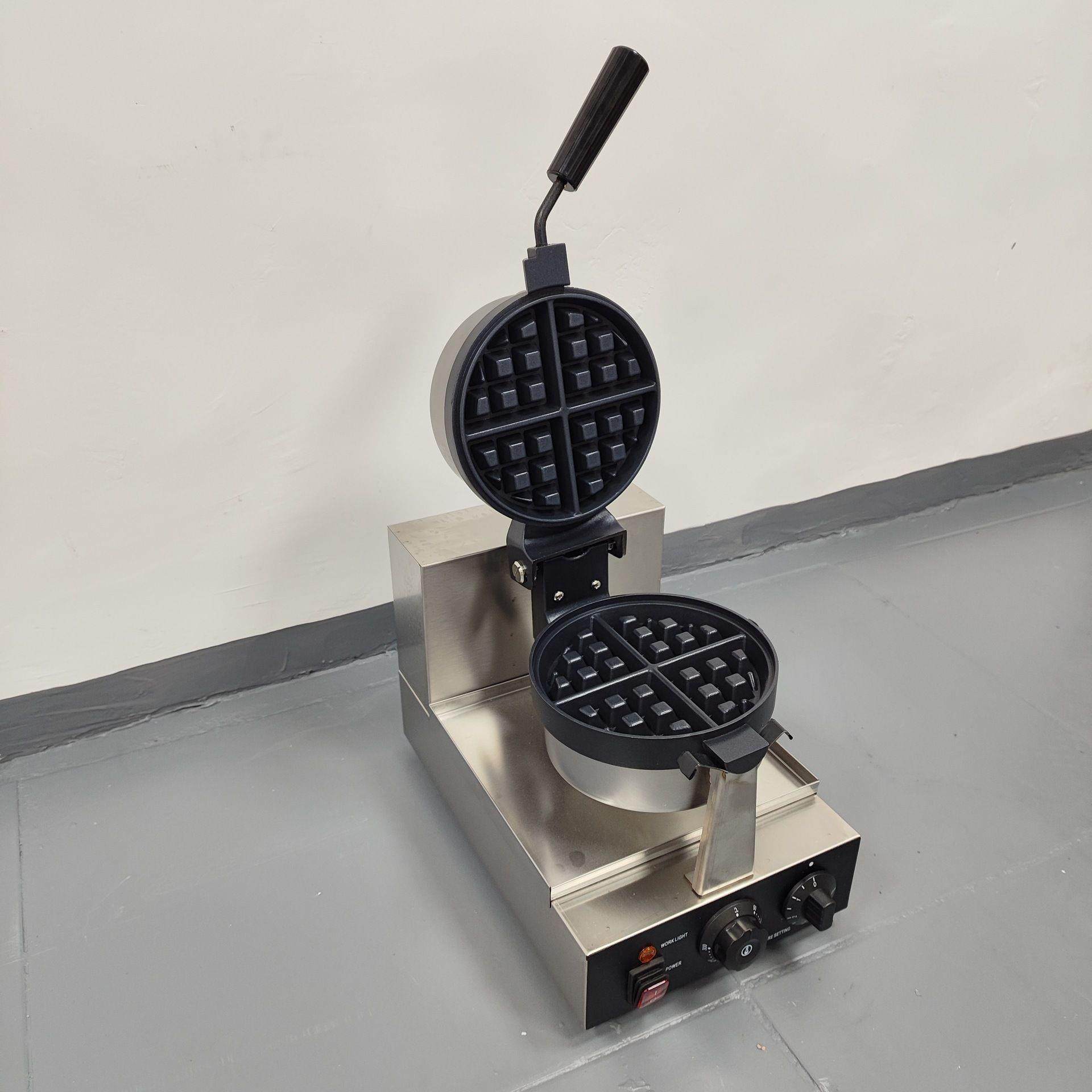 商用圆形电热华夫炉上下翻转单头华夫饼机全球插头烘焙早餐烤饼机