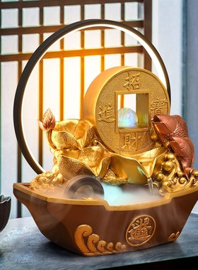 轻奢招财流水摆件循环水景客厅茶室玄关转运球风水轮加湿器开业礼