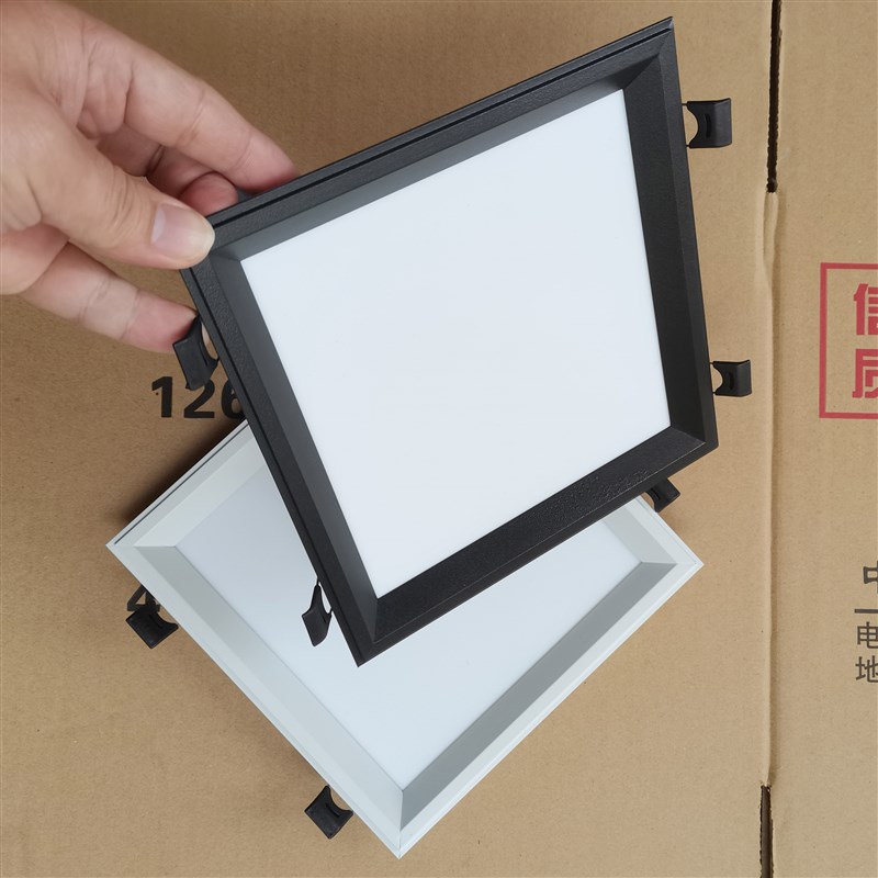 白黑色天花吊顶石膏板铝板卡扣暗装方形嵌入式弹簧led面板吸顶灯