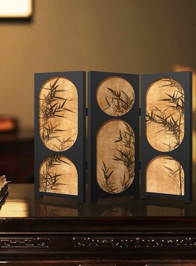 中古风墨竹屏风摆件茶桌家居边柜斗柜桌面装饰品复古装饰摆画
