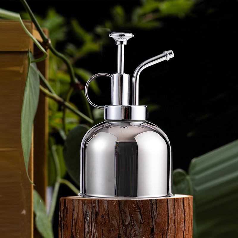 浇花喷雾壶不锈钢手压洒水器银色淋花喷水壶金属家用小型园艺