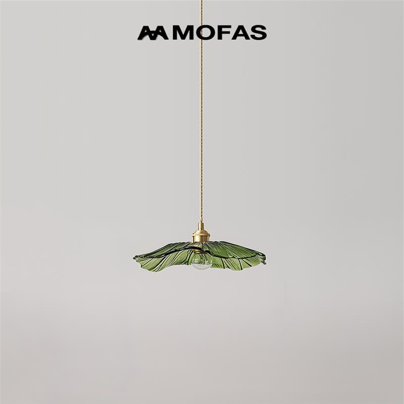 北欧荷叶日式餐厅饭厅吧台复古法式卧室床头灯民宿全铜玻璃小吊灯
