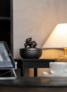 陶瓷USB水循环系统流水摆件办公桌茶台招财装饰品中式喷泉加湿器