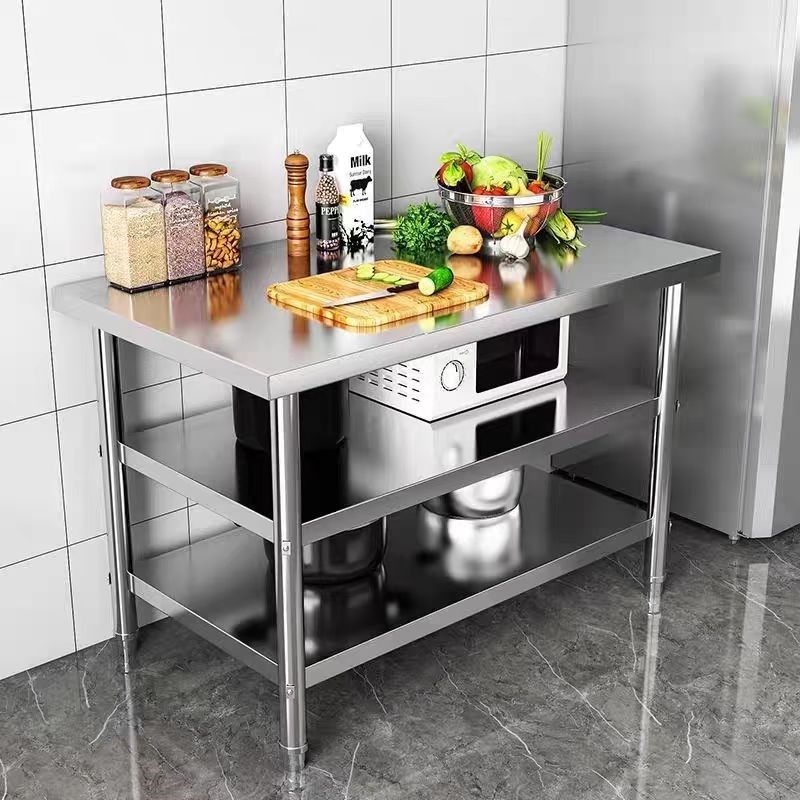 加厚不锈钢置物架工作台商用厨房切菜桌子收纳架打包操作台面三层