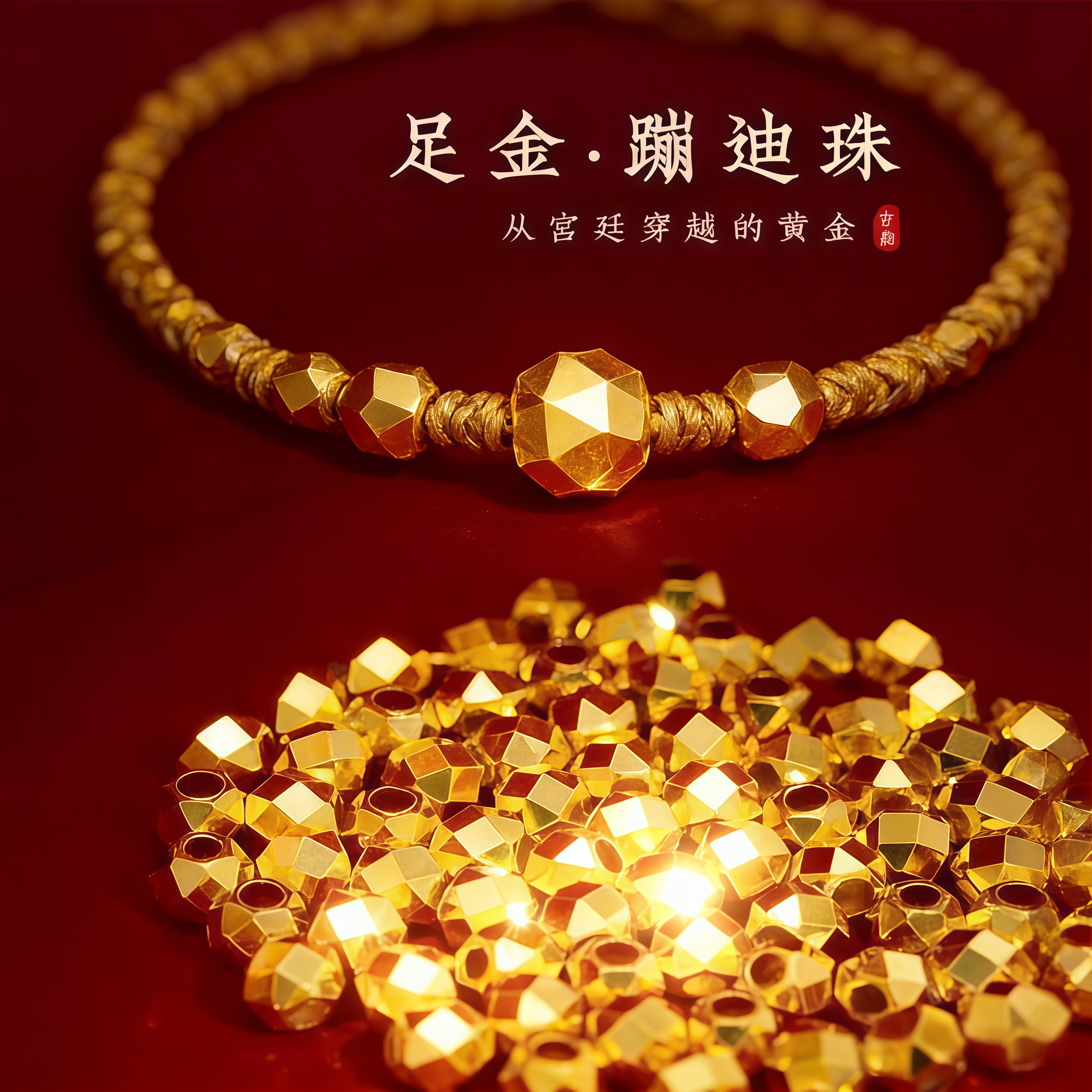【HEHM】足金999金珠黄金手链古法蹦迪散珠串珠3D硬金搭配