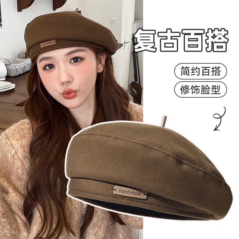 2026新款贝雷帽女春秋大头围显脸小韩系文艺画家帽秋冬季八角帽子