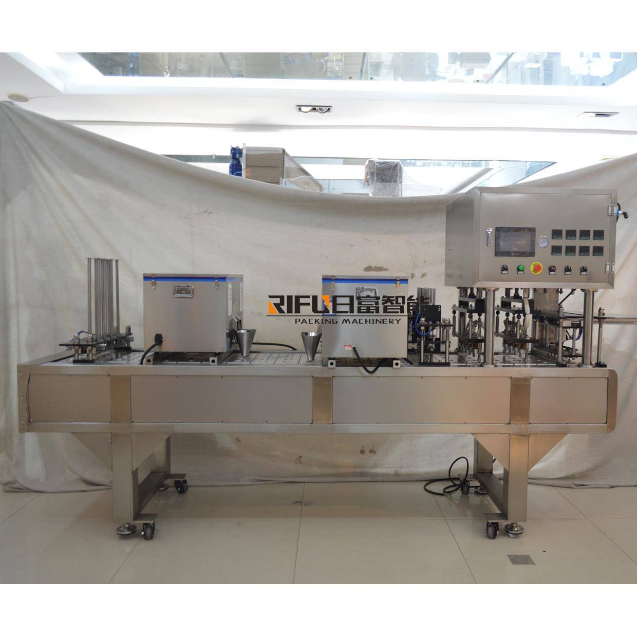 自动一出四小罐茶塑杯封口机花茶枸杞灌装封口机铝杯封口机