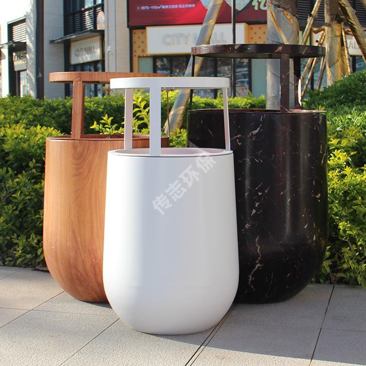 户外园林景观公园环卫转木纹仿大理石圆柱形组合不锈钢分类垃圾桶
