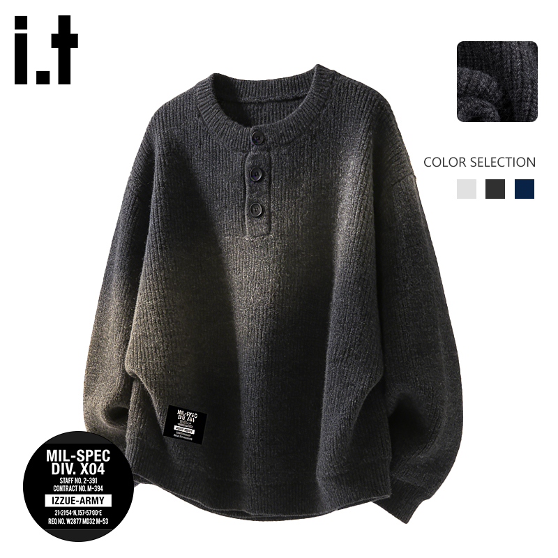 itizzue亨利领毛衣外套男