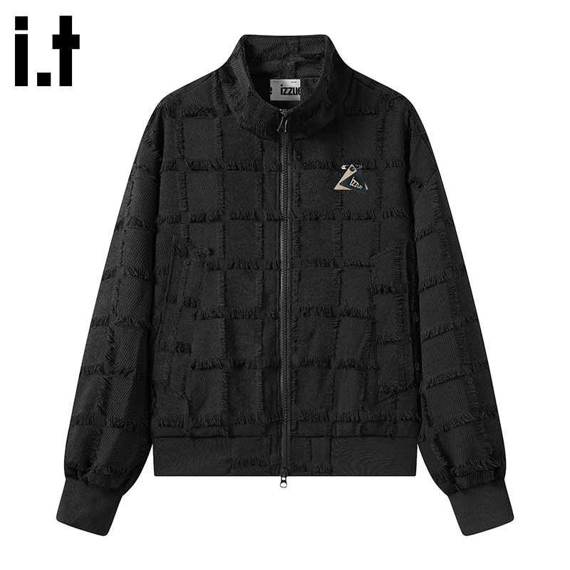 i.tizzue立领宽松猫须格子夹克