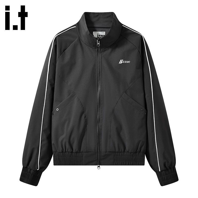 izzue立领春秋宽松拼接夹克外套