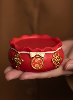 新中式福袋底座摆k件桌面工艺礼品摆饰文玩茶宠底座杯垫茶托盖置