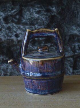 仿古瓷器 复古民国风格 蓝釉水桶式水滴 文房砚滴 古董古玩摆件