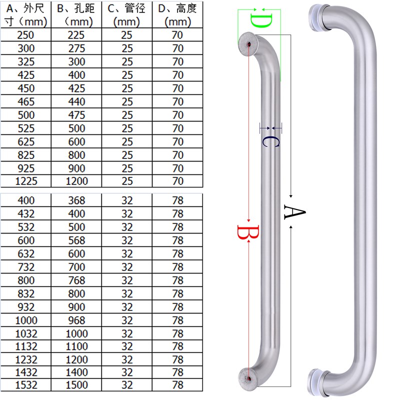 不锈钢玻璃门拉手O型无框浴室定做加厚淋浴房扶O手木门304弯头大