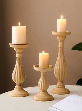 北欧风复古d罗马柱木质蜡烛台座家用高级感装饰品摆件摄影拍摄道