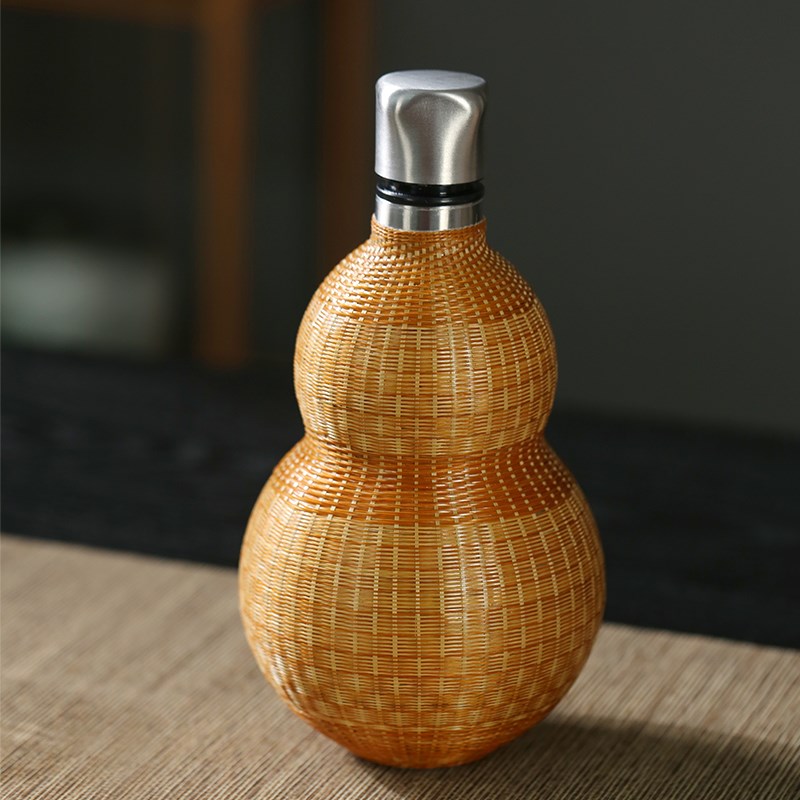 复古纯手工竹丝竹编葫芦s保温杯可斜挎水壶保温壶古风酒壶酒瓶水