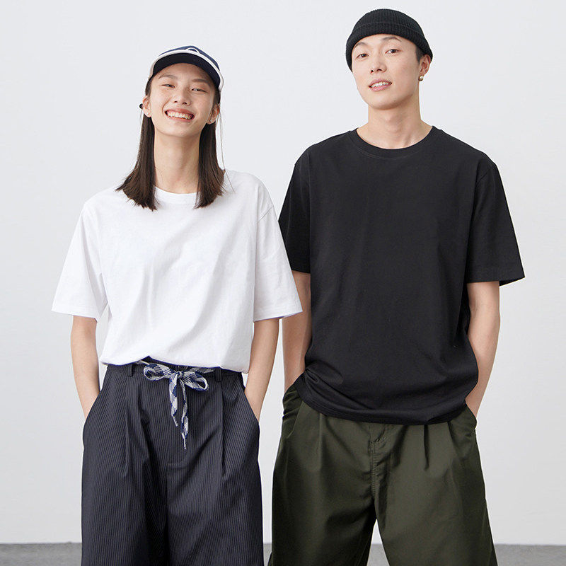 【交个朋友】100新疆棉纯棉短袖T恤衫夏男女情侣纯色全棉打底上衣