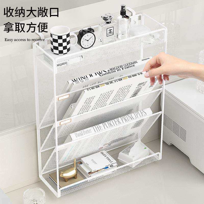 白色壁挂式多功能文件架墙上铁艺多层文件夹收纳盒桌上整理学生文