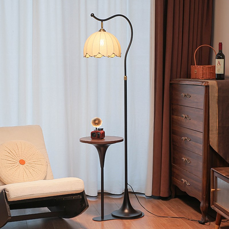 中古落地灯客厅沙发旁卧室床头氛围高级感M复古置物架一体立式台