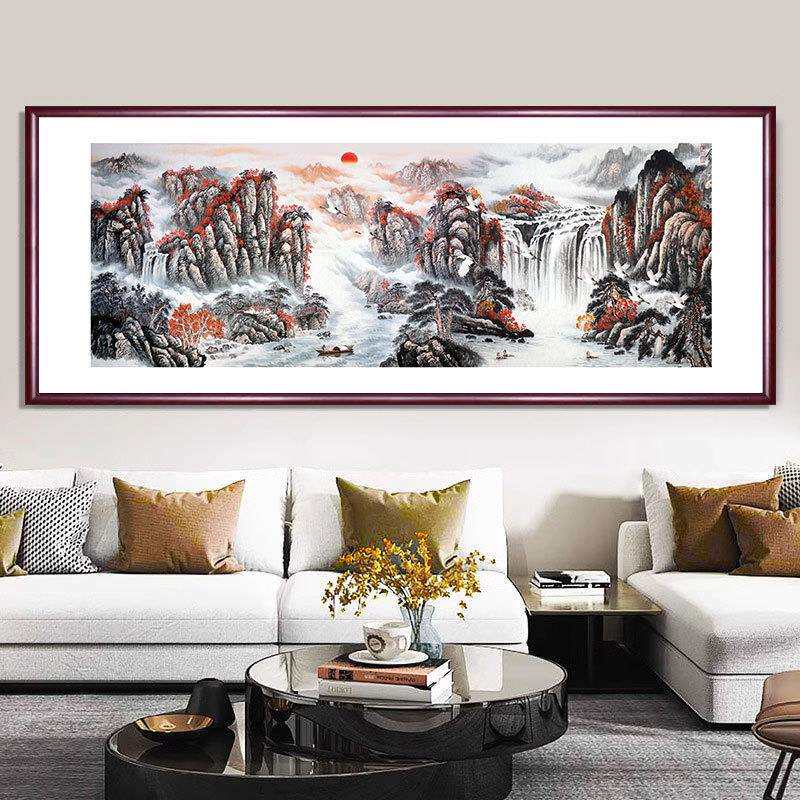 实木框宣纸书房玄关背景国画山水墙办公室壁画挂画装饰画批量