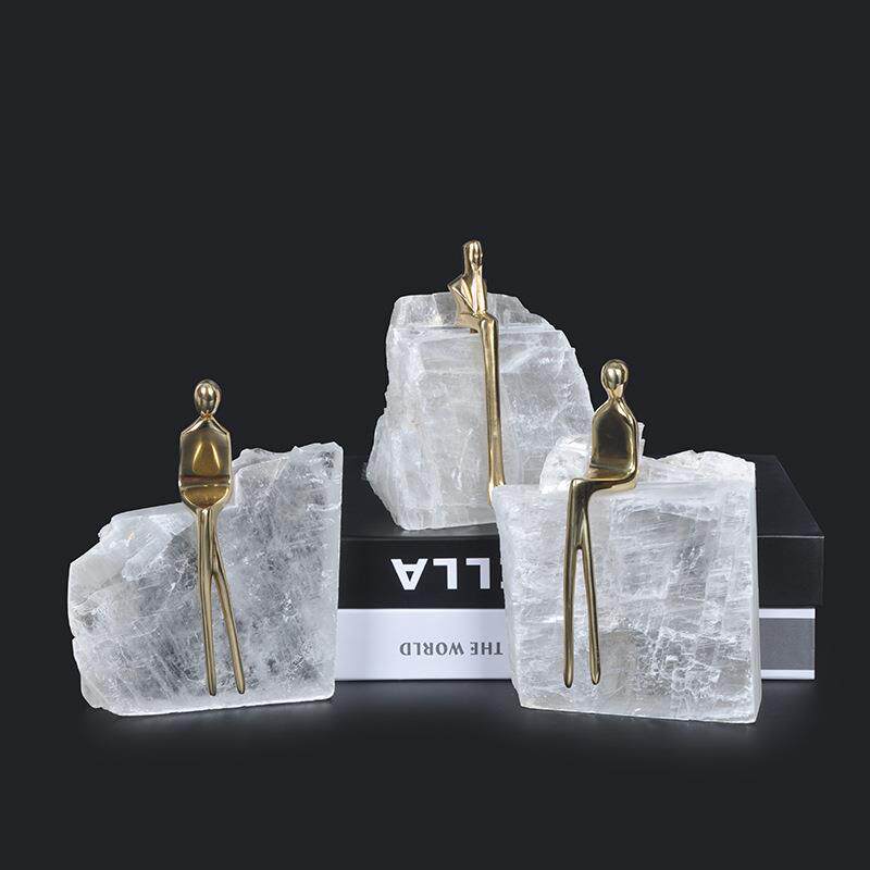 轻奢小铜人晶石别墅饰品样板间装饰软装玄关客厅电视柜书房摆件