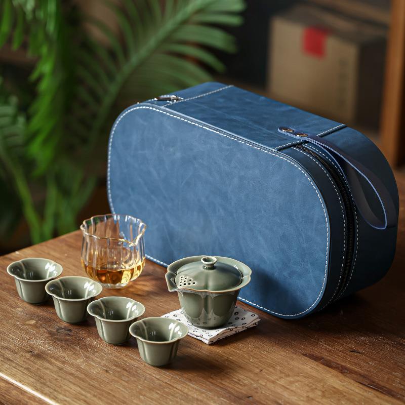 越窑青瓷旅行茶具套装高端户外便携式旅游快客杯露营茶具喝茶装备