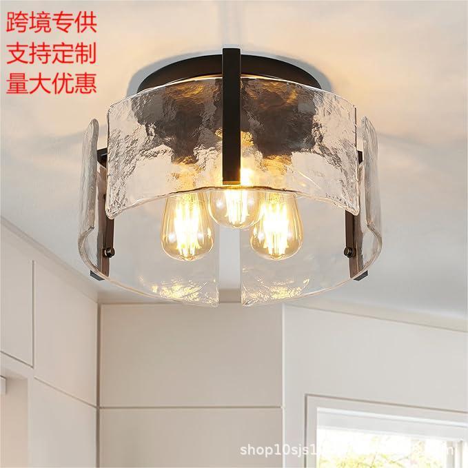 现代简约黑色卧室灯水波纹玻璃天花板浴室过道餐厅玄关入户吸顶灯
