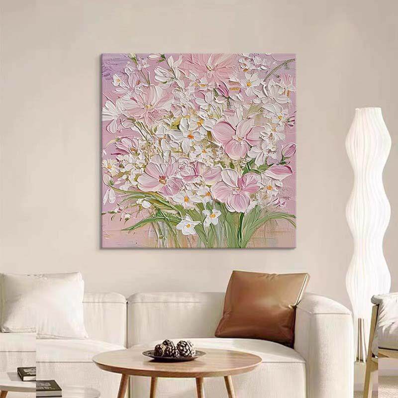 奶油风花卉客厅装饰画白色小雏菊肌理感挂画卧室玄关小众艺术壁画