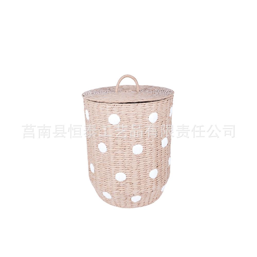 波点纸绳手工编织带盖家用脏衣篮洗衣篓大号房间玩具杂物筐子