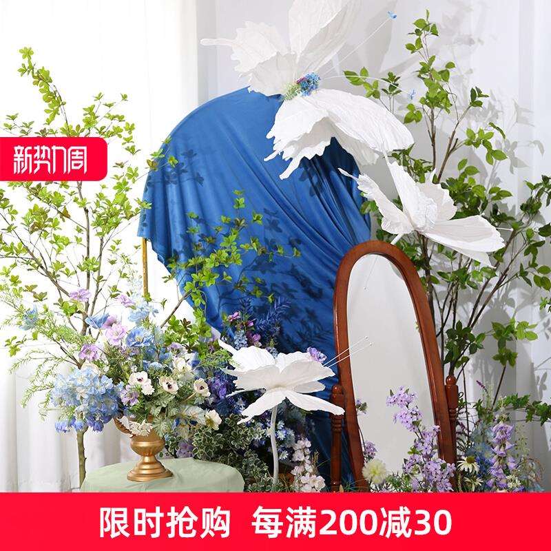 立体花艺蝴蝶装饰轻奢网红拍照背景仿真绿植软装仿生花草树木造景