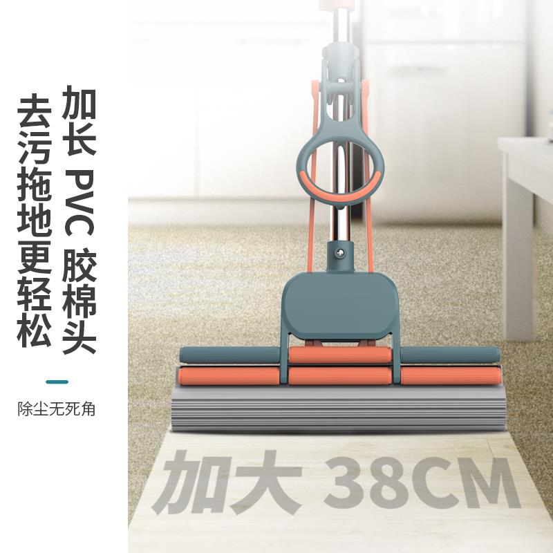 ll懒人免手洗方便换棉家用海绵吸水拖布滚轮式伸缩挤水胶棉拖把