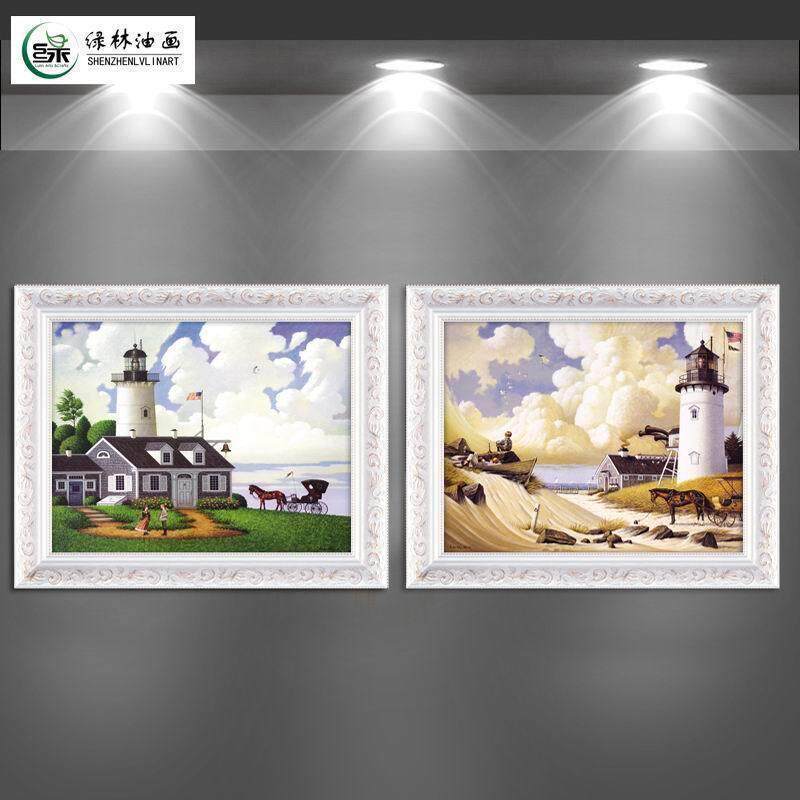 城堡美式风景装饰画田园客厅沙发墙画卧室床头装饰画玄关横幅餐厅