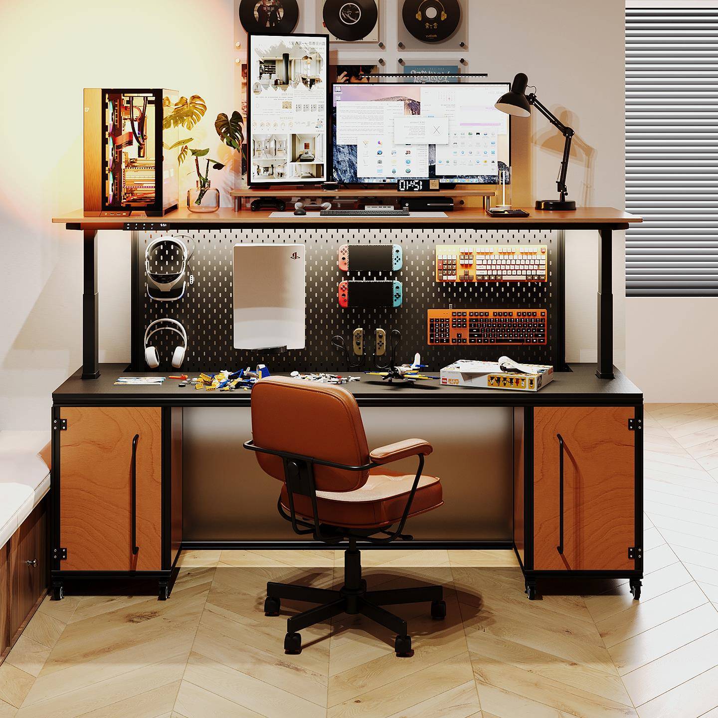 设计师专用电动升降桌办公学习铝型材电脑书桌双层游戏电竞工作台