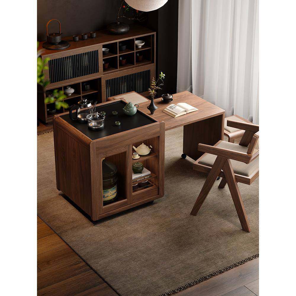 木品雅 云茗可伸缩阳台茶车小型实木茶桌功夫茶家用可移动茶台