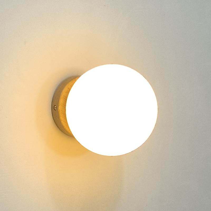 壁灯卧室新款北欧原实木艺简约胡桃色日式床头灯过道装饰圆球灯