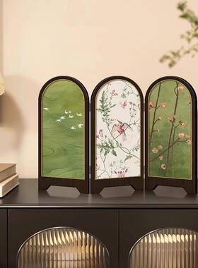 新中式绿色飞鸟屏风桌面摆件玄关柜茶桌家居装饰品客厅摆画礼品
