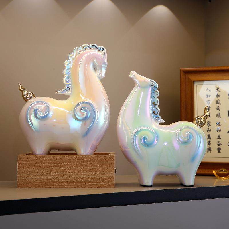 陶瓷唐马摆件小号招财客厅玄关酒柜桌面装饰品办公桌生肖马年摆设