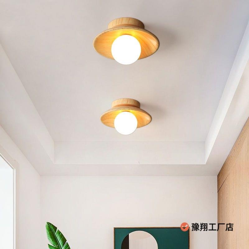 原木日式个性网红灯圆球吸顶灯北欧玄关过道走廊阳台灯地中海豫翔