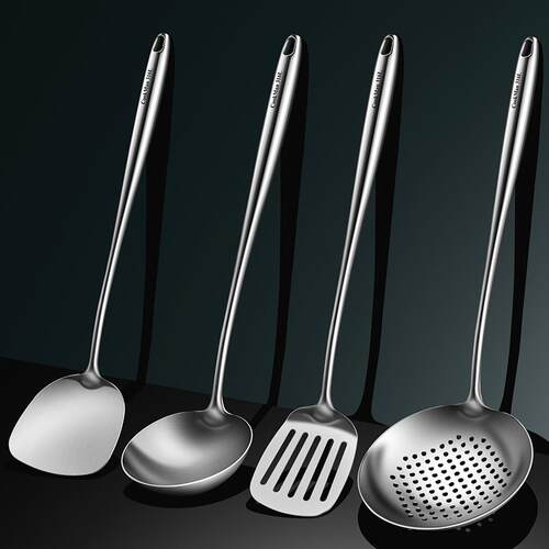 316L不锈钢炒勺厨师专用炒菜铲子勺子加厚家用长柄铁锅铲汤勺套装