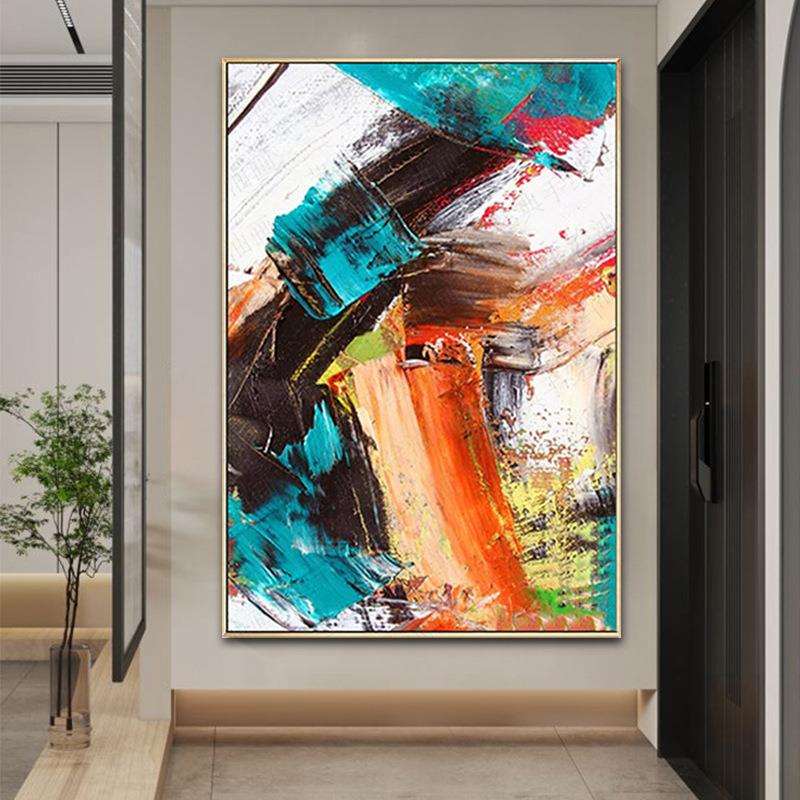 现代简约客厅餐厅抽象画纯手绘油画超大幅玄关装饰画落地画黑灰白