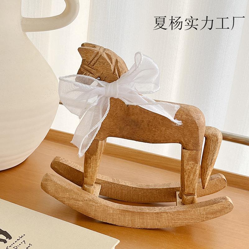 复古田园风摇摇马摆设家居客厅卧室儿童房桌面木质工艺品装饰摆件