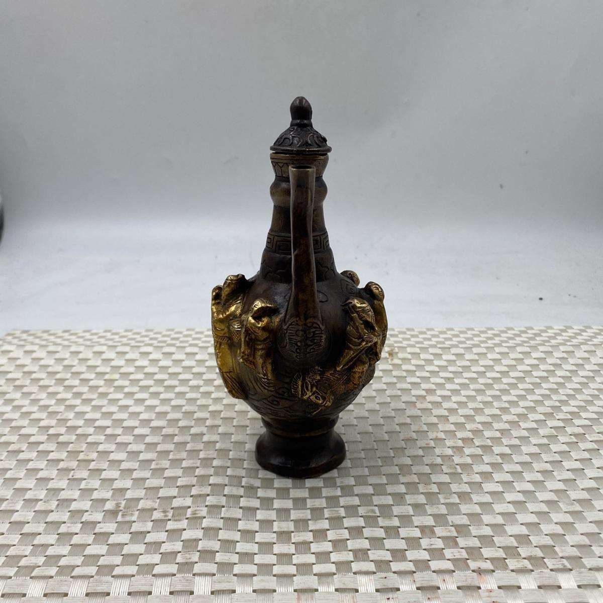 仿古做旧八仙酒壶摆件古玩收藏酒壶客厅家居摆设工艺品铜器铜壶无