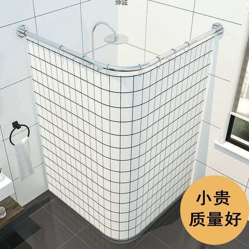 浴室浴帘套装免打孔弧形防水布洗澡卫生间加厚门帘隔断帘淋浴帘子