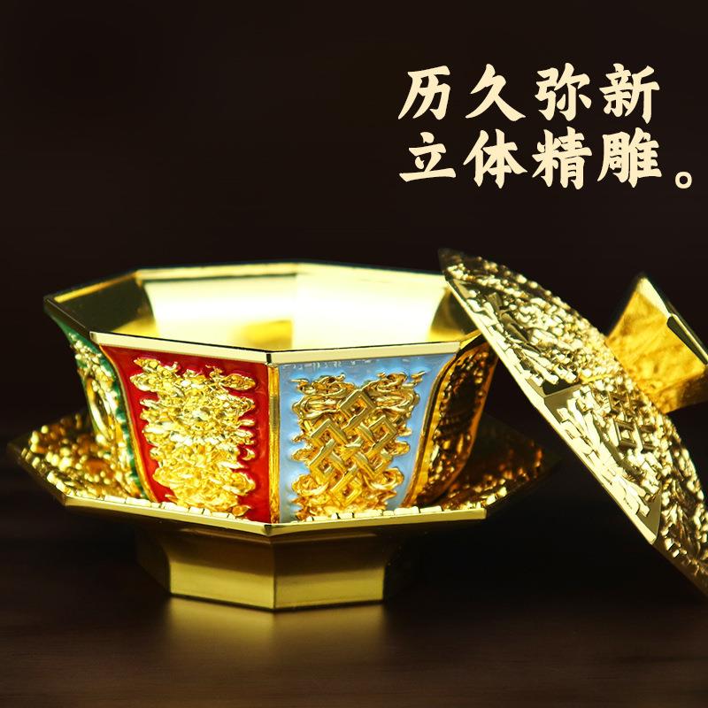 合金杯碗茶具摆件金属古玩三件套茶具古典浮雕茶碗杯摆件送礼