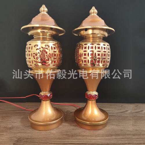 佑毅Y5065合金宫灯红光插电佛灯摆件摆台灯具厂家零售