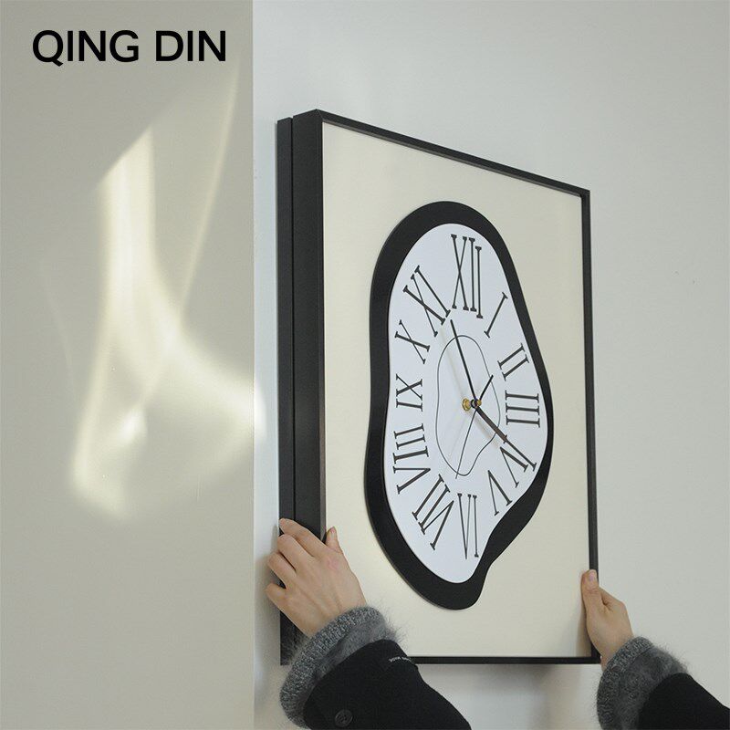 电表箱装饰画带钟表达利异形复古时钟电箱遮挡挂钟静音玄关挂画