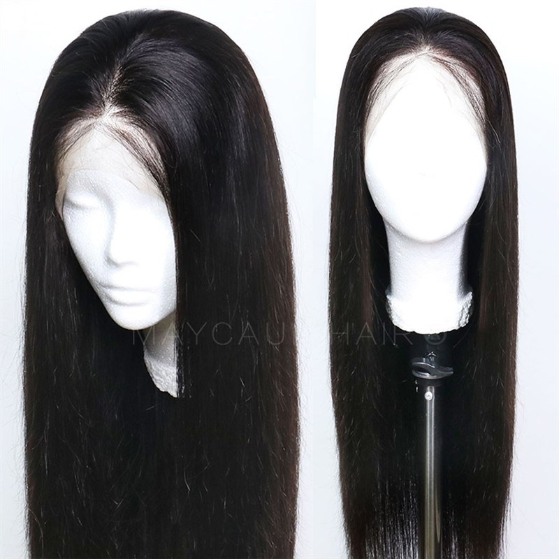 速发Maycaur Black Long Straight Synthetic Lace Front Wigs Fo