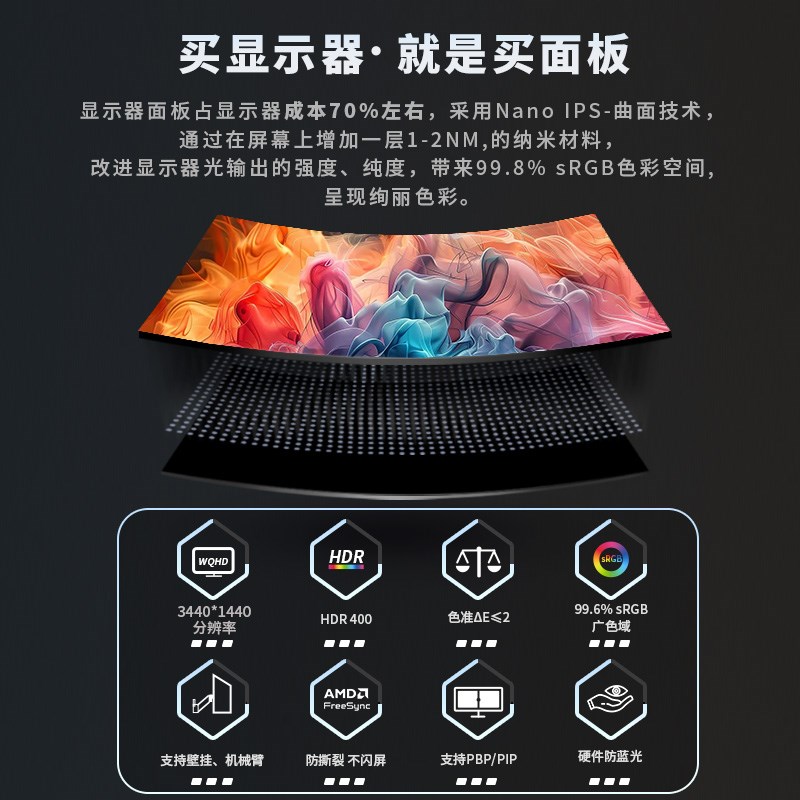 34英寸4K带鱼屏144Hz曲面显示器大屏21:9专业炒股电竞游戏可投屏