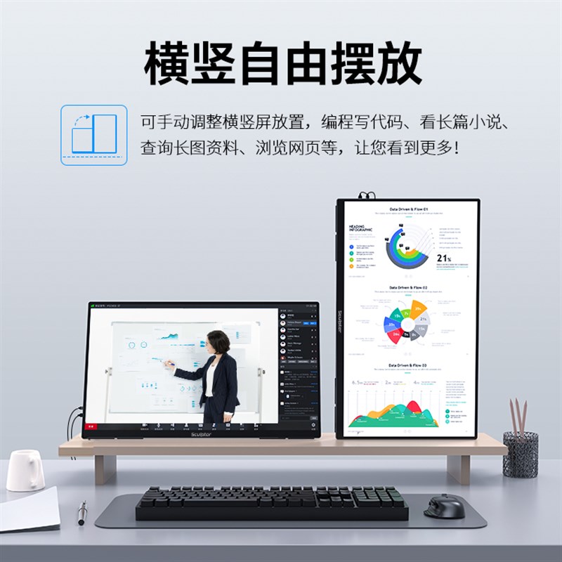 雕塑家23.8英寸4K便携式显示器笔记本电脑副屏扩展屏多形态可壁挂