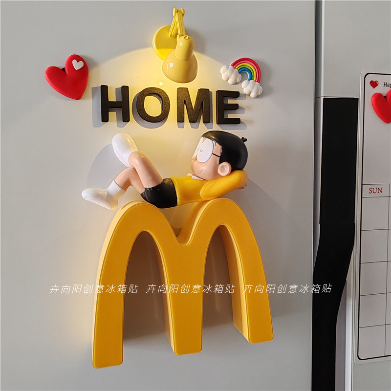 网红m灯冰箱贴磁贴麦门小夜灯睡觉大雄海贼王路飞摆件入户门装饰